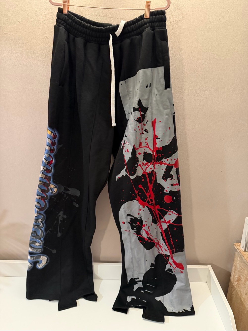 The Weigh Out Graphic Sweatpants Black Red Splatter Wide Leg Streetwear Large